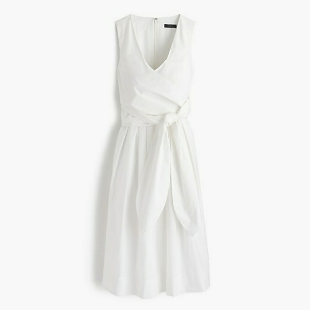 J.CREW White Cotton Poplin Wrap Dress; back zipper